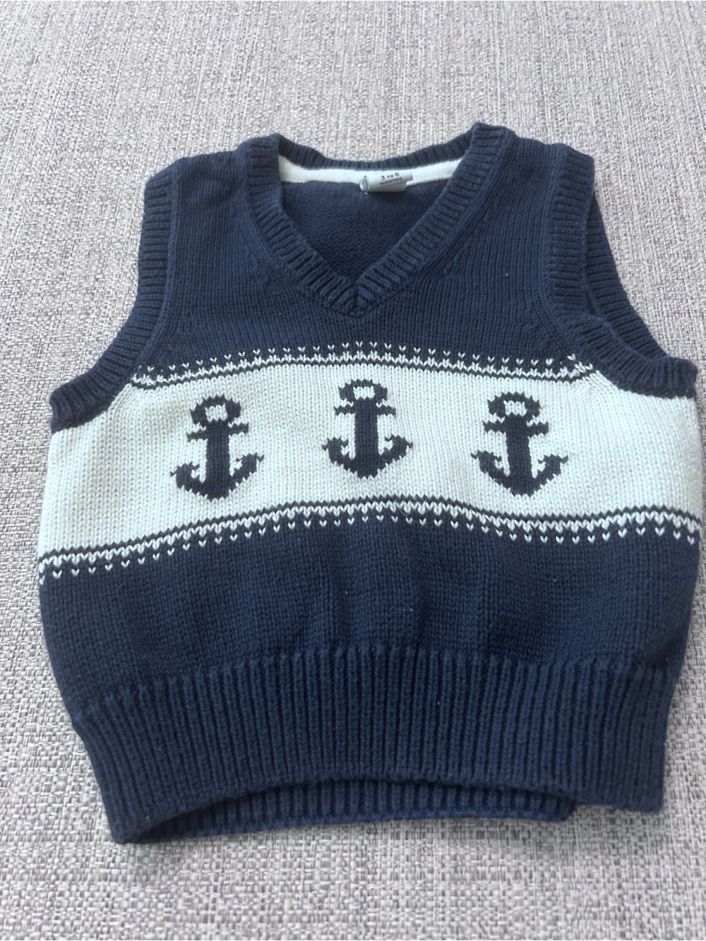 Janie and Jack Navy & White Anchor Knit Vest. Size 3/6M